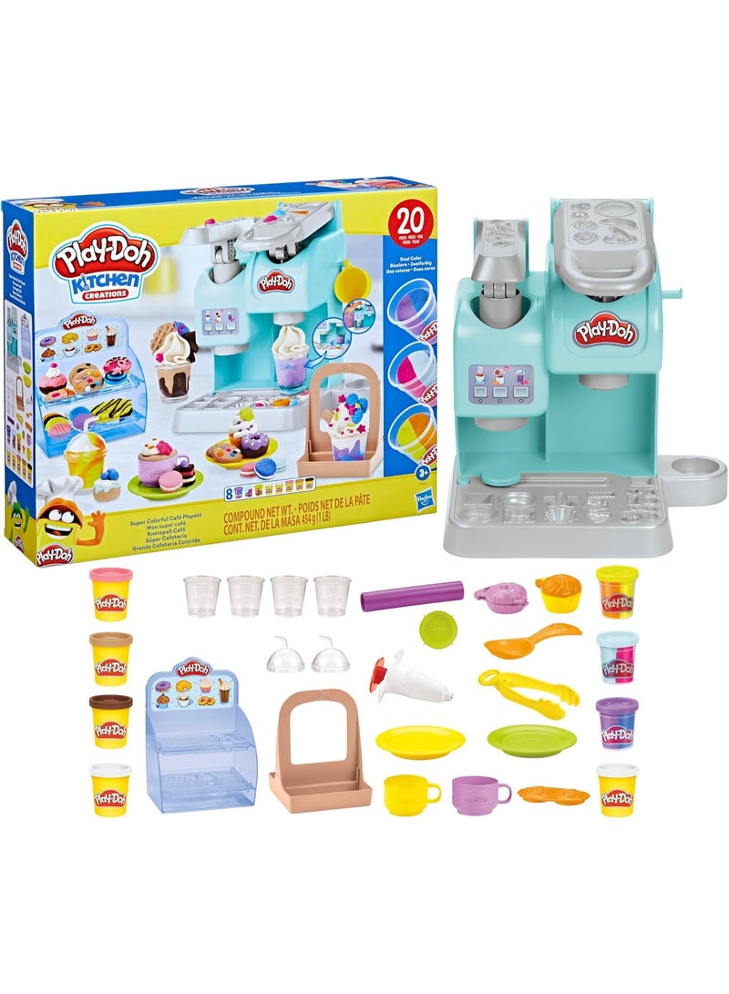 Play-Doh Kitchen Creations Super Colorful Cafe Playset with 20 Accessories and 8 Modeling Compound Cans, Play Food Coffee Toy for Kids 3 Years and Up, Non-Toxic - Image 4